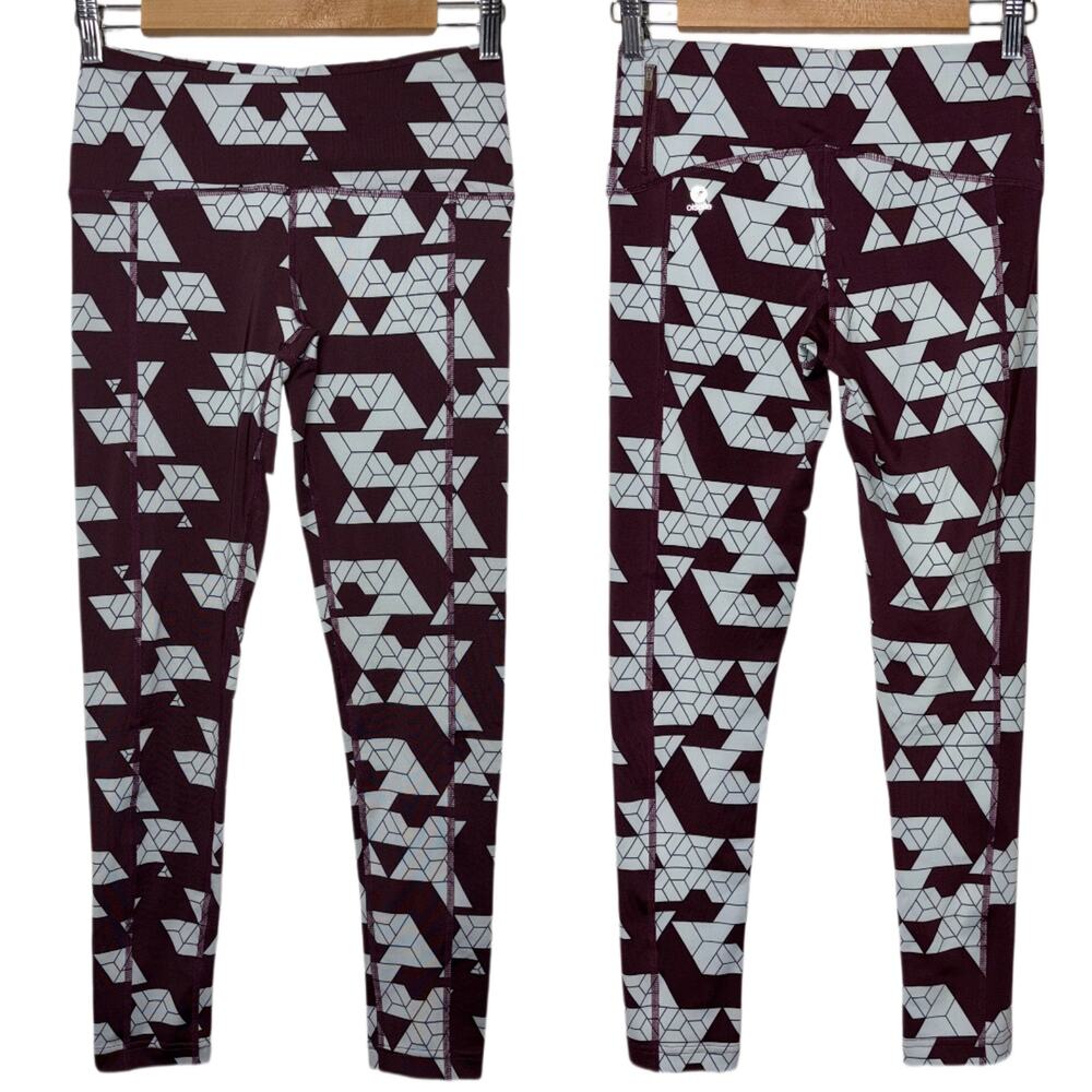 Oiselle Legging Women's 4 Running Tights Fitted Midrise burgundy/white geometric